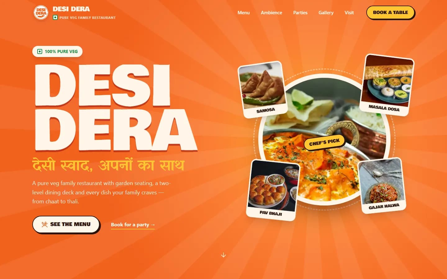 Desi Dera restaurant website built by Billzova — a direct ordering channel with no commission