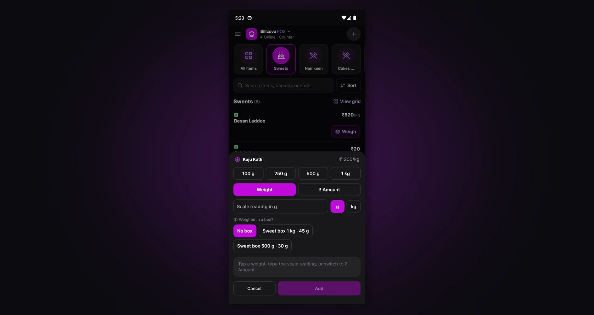 billzova Android app weight pad