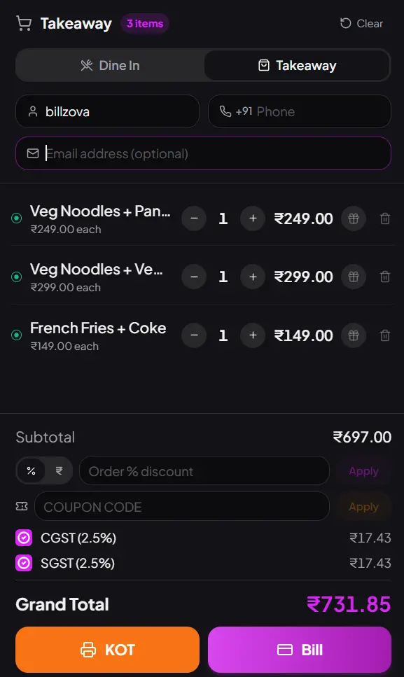 billzova restaurant CRM customer management India